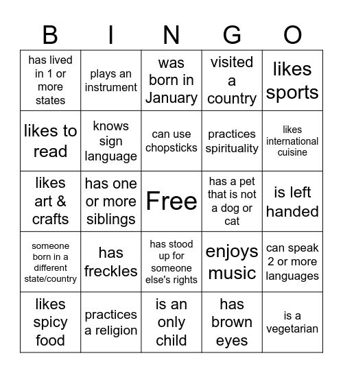 Mingle Bingo Card