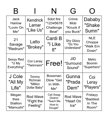 RAP BINGO Card