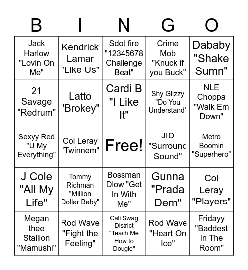RAP BINGO Card