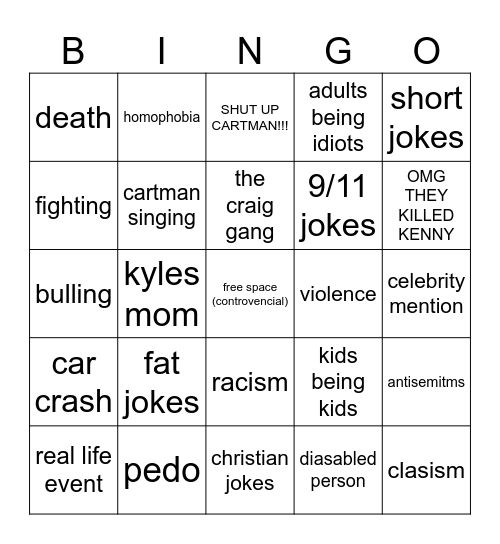 south park bingo Card