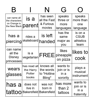 Find someone in our class who. . . Bingo Card