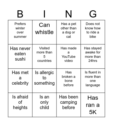Find Someone Who... Bingo Card