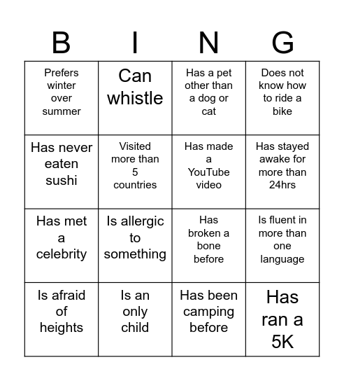 Find Someone Who... Bingo Card