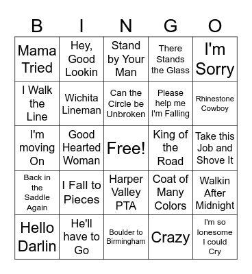 Classic Country Bingo Card