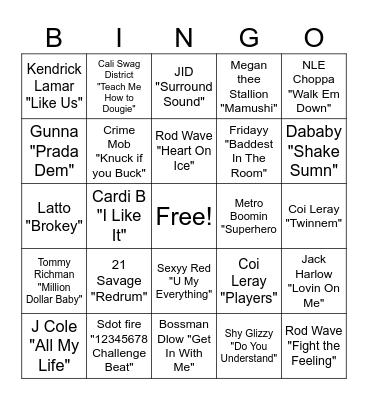 RAP BINGO Card