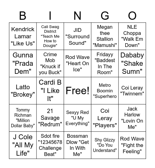 RAP BINGO Card
