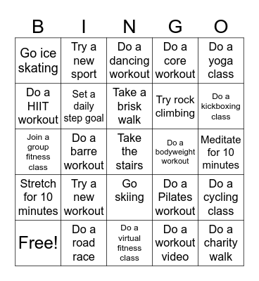 Fitness Bingo Card