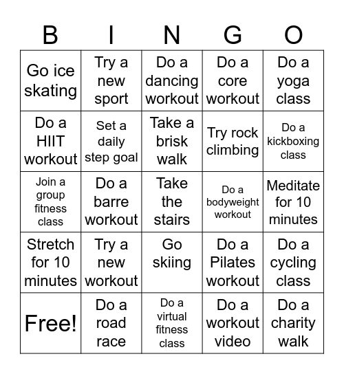 Fitness Bingo Card