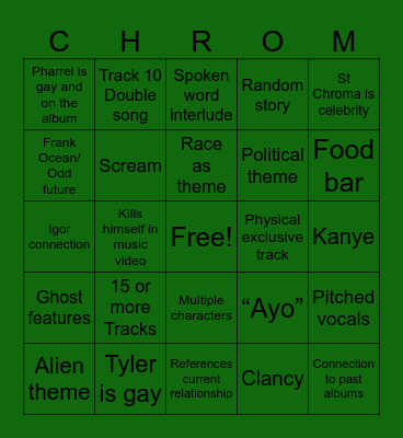 Chromakopia Bingo Card