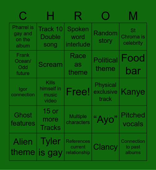 Chromakopia Bingo Card