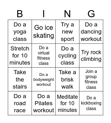 Fitness Bingo Card