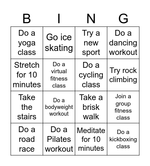 Fitness Bingo Card