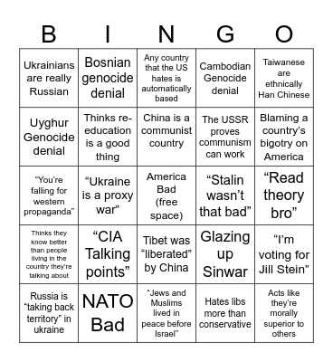 Tankie Bingo Card