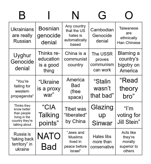 Tankie Bingo Card