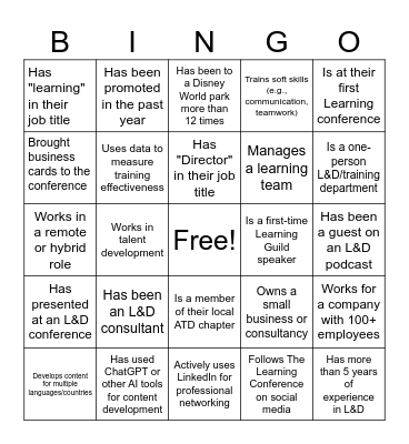 Learning 2024 Networking Bingo! Bingo Card