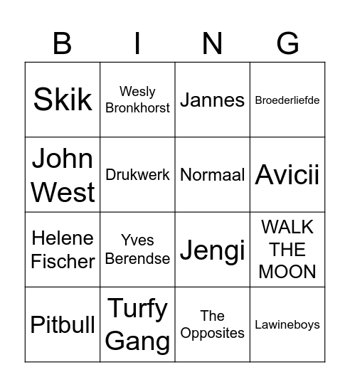 Muziek bingo Card