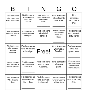 Find Someone Who Bingo Card