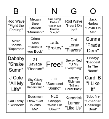 RAP Bingo Card