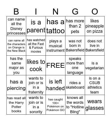 Find someone in our class who... Bingo Card