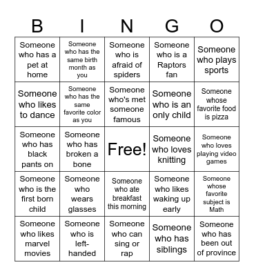 PEOPLE BINGO Card