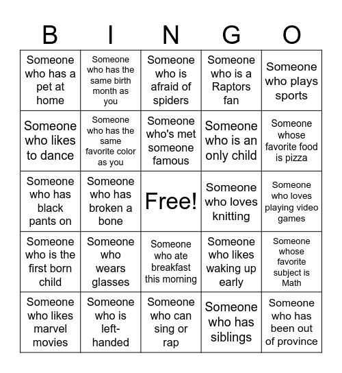 PEOPLE BINGO Card