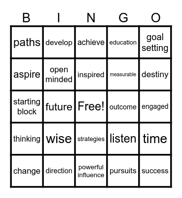 Begin with End in Mind Bingo Card