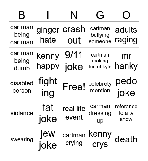 south park bingo Card