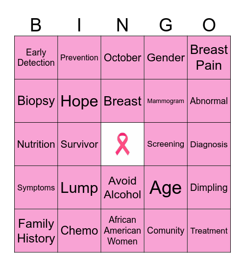 October Pink Out @ TMZ with Dr. Marve' Wright Bingo Card