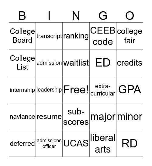 college counseling Bingo Card