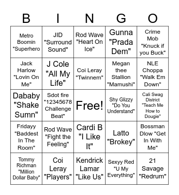 RAP BINGO Card