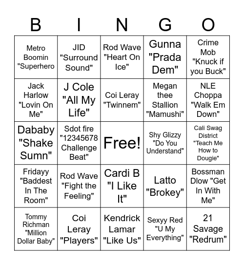 RAP BINGO Card