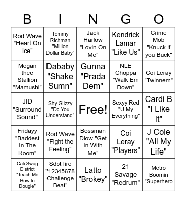 RAP BINGO Card