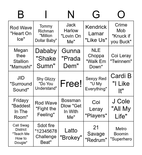 RAP BINGO Card