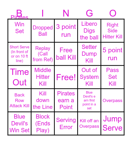 Volleyball Bingo Card