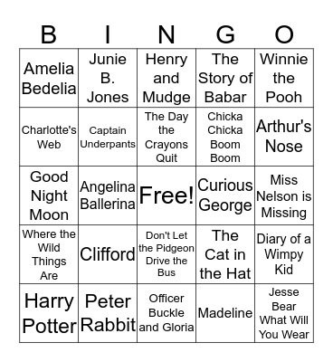 Book Character Bingo Card