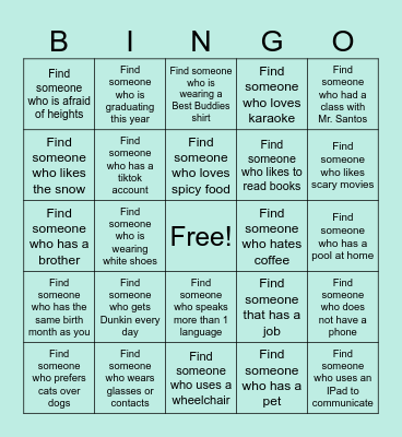 Get to know you Bingo! ELP 532 Bingo Card
