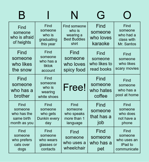 Get to know you Bingo! ELP 532 Bingo Card