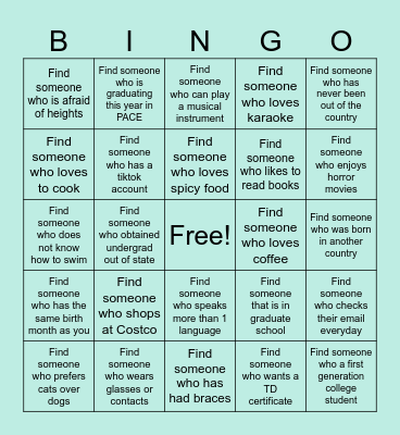 Get to know you Bingo! ELP 532 Bingo Card