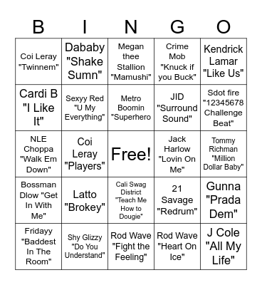 RAP Bingo Card