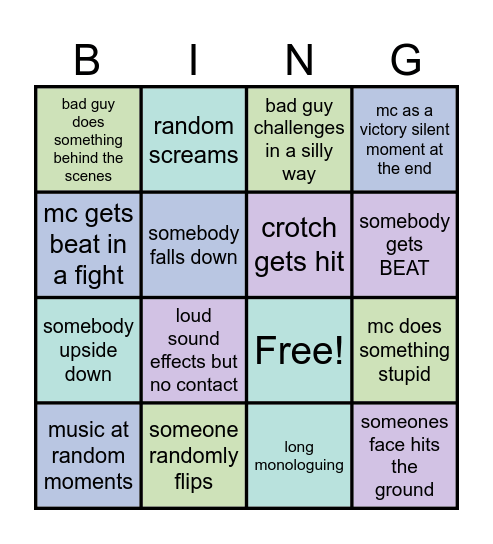 kungfu movie Bingo Card