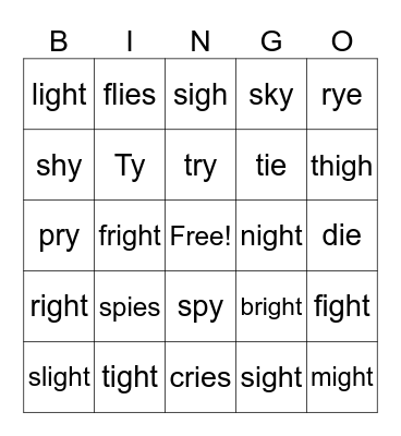 igh and y Bingo Card