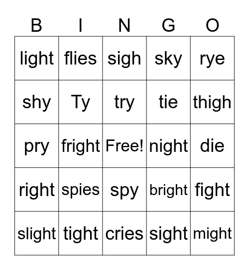 igh and y Bingo Card