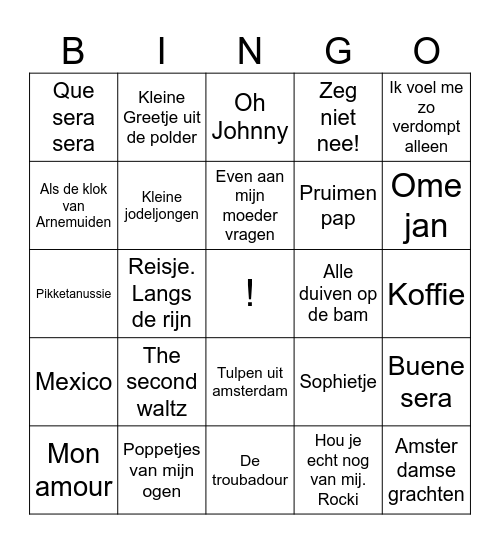 Muziek Bingo Card