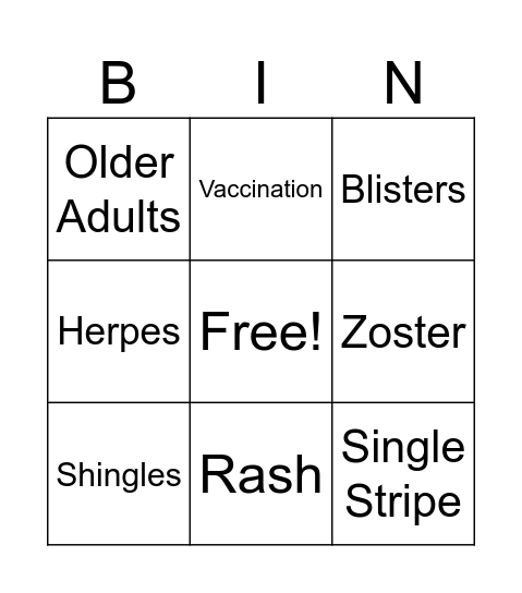 Shingles Bingo Card