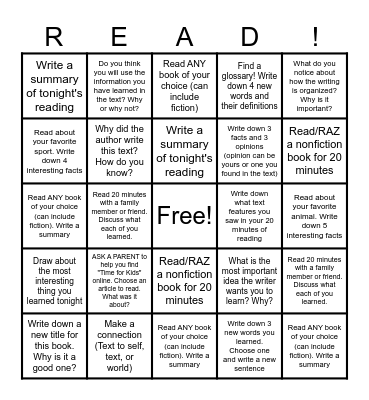 NonFiction Reading Bingo! Bingo Card
