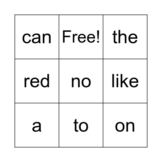 Sight words Bingo Card