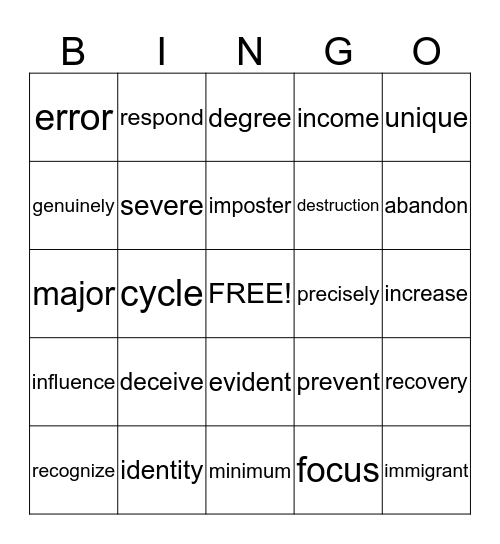 Workshops 1, 2, & 3 Target Words Bingo Card