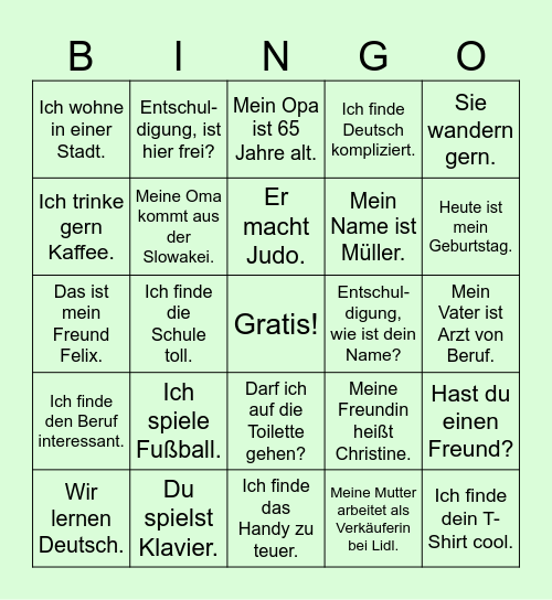 Vokabeln und Phrasen Bingo Card