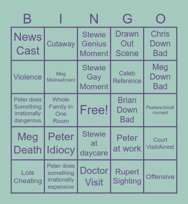 Family Guy Bingo Card