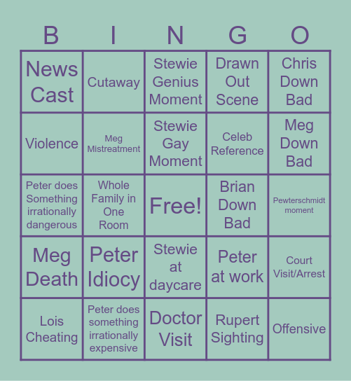 Family Guy Bingo Card